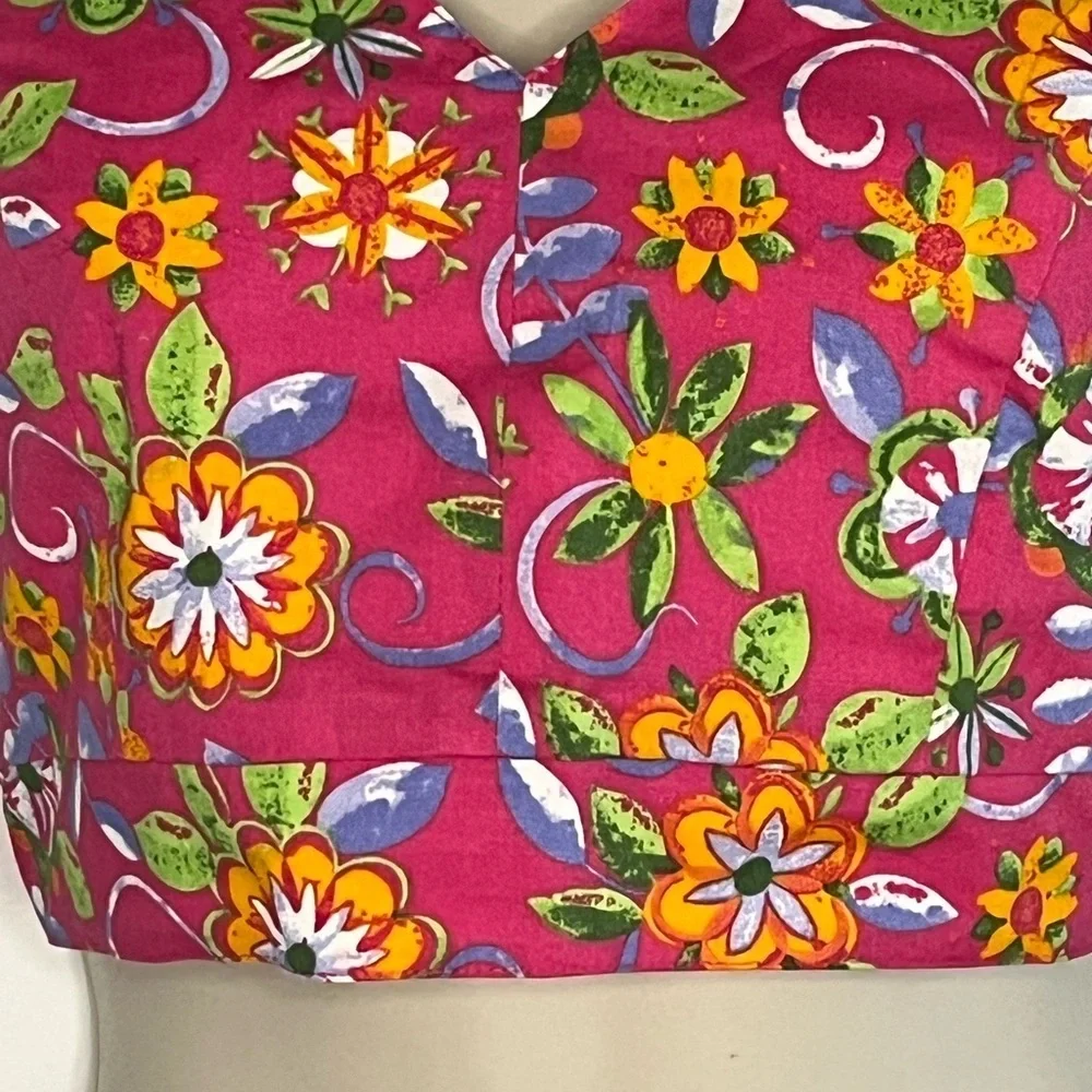 Vintage Y2K My Michelle Pink Floral Print Cropped V Neck Halter Top Retro 90’s S